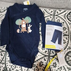 Baby Bodysuit Blue & Baby Footed Pull-on Pants 6-12 Months